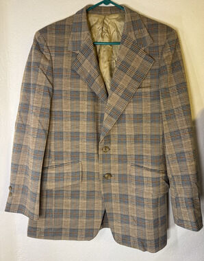 Vintage Ratner Clothes Men’s 36" Plaid Wool Sport Coat Blazer 1970s Broadway